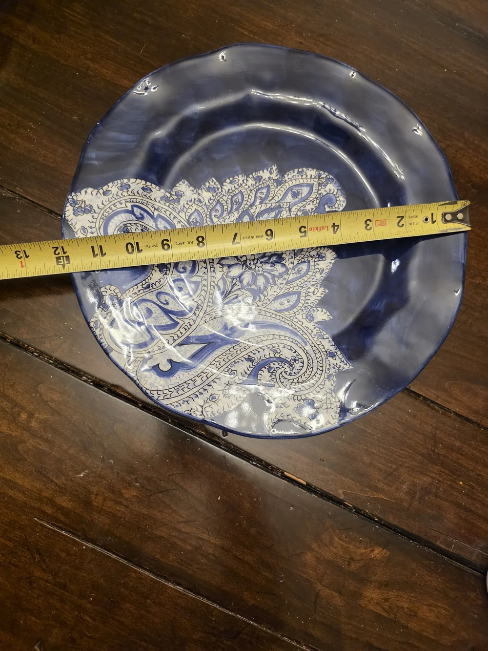 Hand Painted In Italy Blue & White Paisley Ceramic Round 12 in Dinner Plate